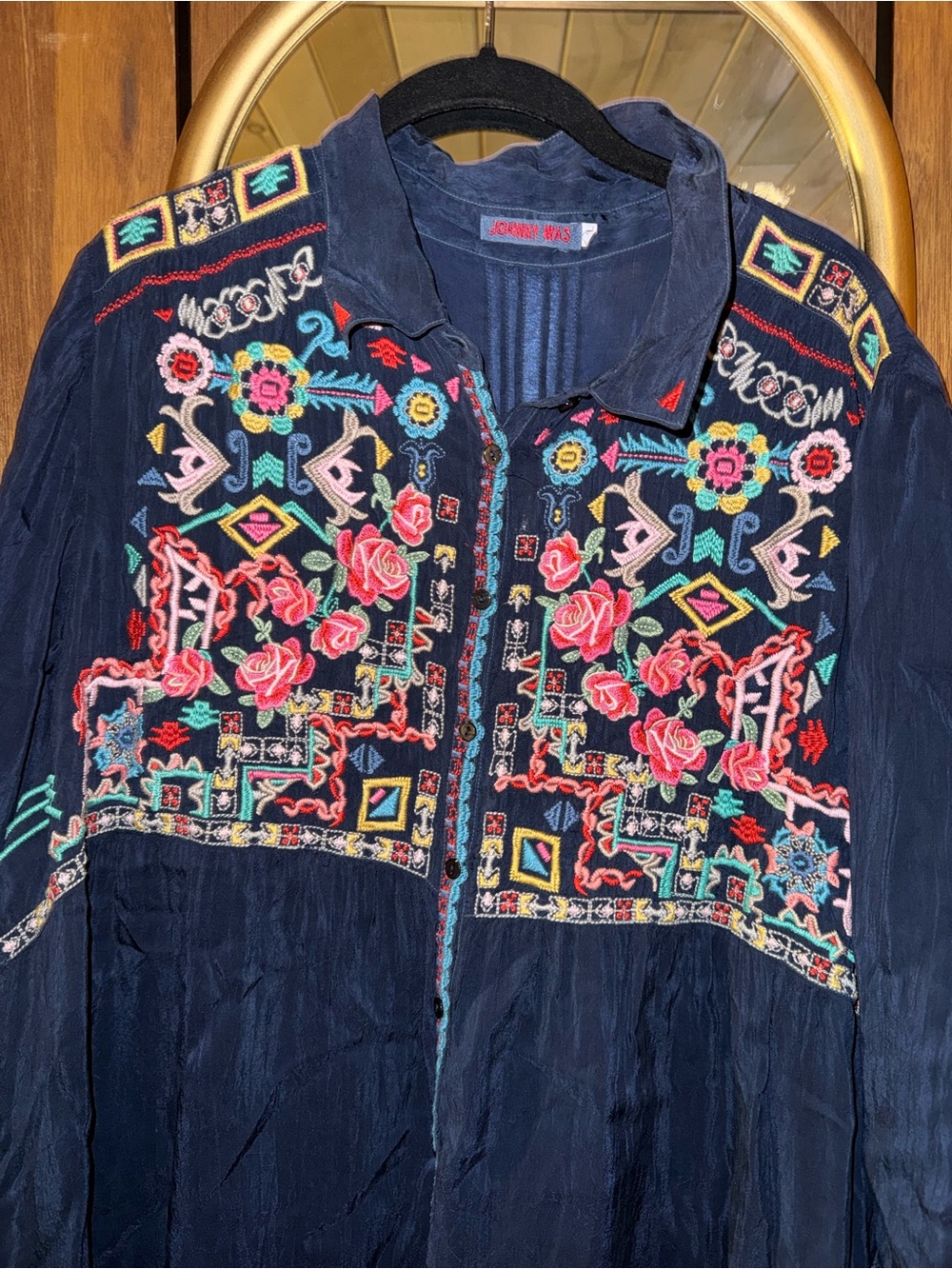 Johnny Was Navy Embroidered Blouse - Picture 2 of 3
